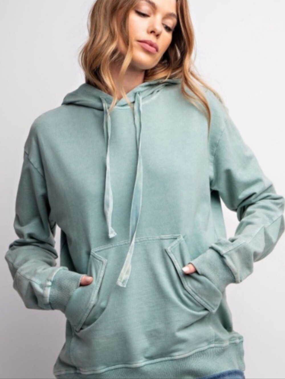 easel Mineral Washed Sage Green Hooded Pullover Sweatshirt